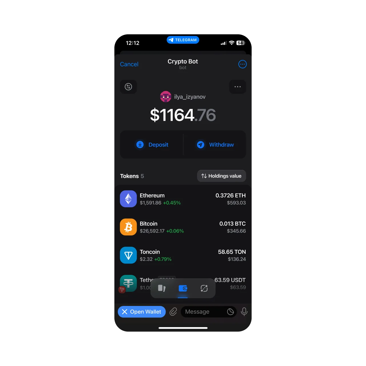 Telegram app for the CryptoBot wallet